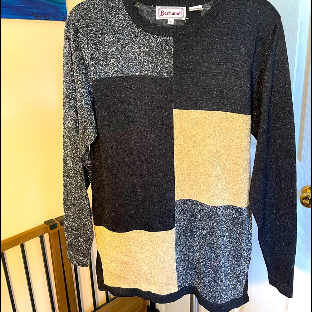 ❤️Bechamel Sweater tunic blouse Women's Small Colorblock Metallic Retro Knit